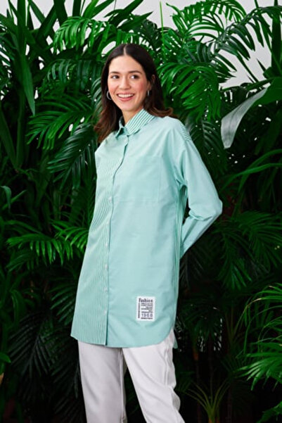 Moodbasic ASIMETRIC STRIPED COTTON SHIRT