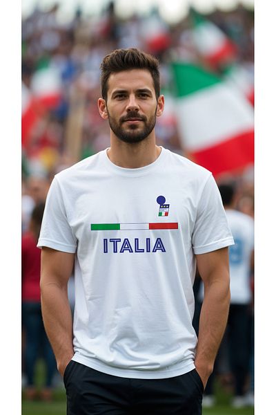 Futbolos Ανδρικό μπλουζάκι White Crew Neck - Εκτύπωση Εθνικής Ομάδας Ιταλίας