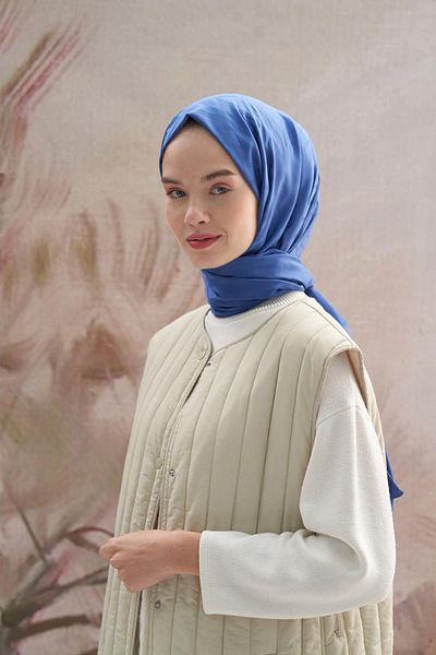 carell Indigo Diamond Patterned Cotton Silk Shawl