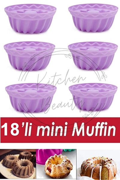 Kitchen Beauty 18 Li Yıkanabilir Mini Kek Muffin Pişirme Kalıbı, Silikon Muffin, Cupcake Kalıbı
