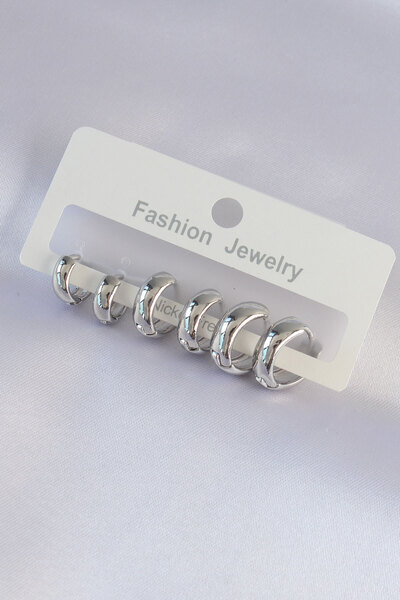 Epilons Brass Silver Color Oval Curved Earring Set - Tj-Bkp9001 Zenvia-Tg4356