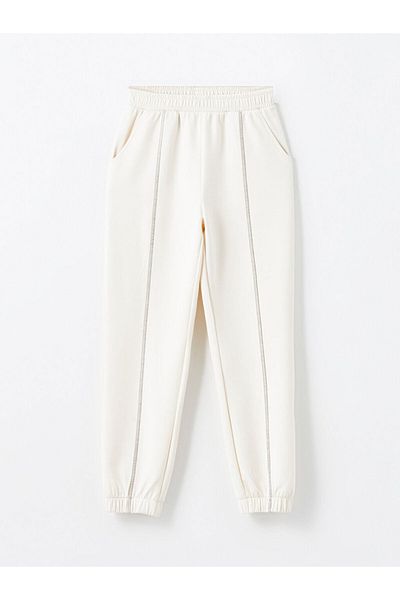 LC Waikiki Lcw Kids Ecru Girls' Jogger Sweatpants with Elastic Waist