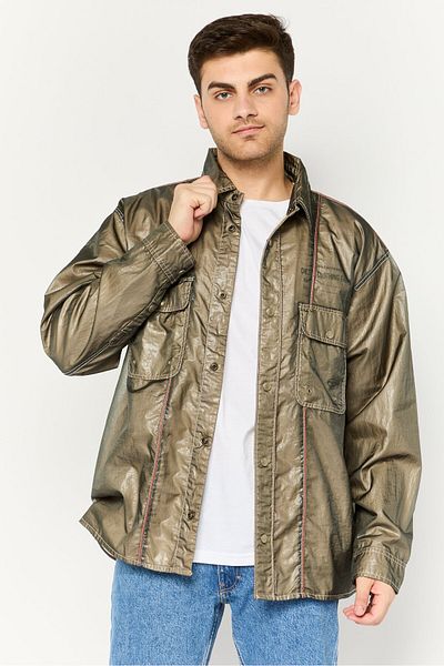 Diesel Men Regular Fit Long Sleeves Solid Casual Shirt, Olive