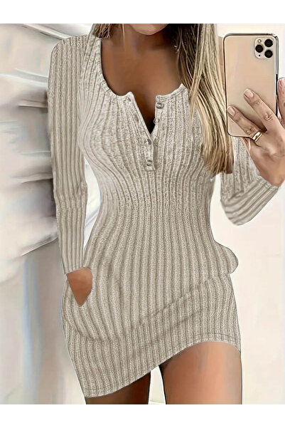 Viyamo Kadın Uzun Kollu Yakası Açık Düğme Ve Cep Detaylı Kısa Şardonlu Kaşkor...