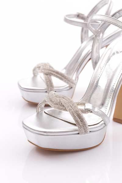 DGN Rochie de seara de dama argintiu metalic cu tocuri - curea la glezna 31333564