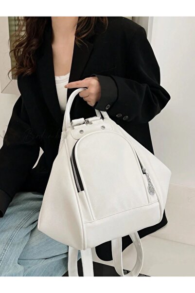 HONEY BAG Monca Multifunctional White Backpack, Hand and Shoulder Bag