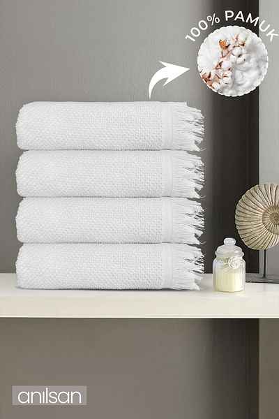 Anılsan 4 Πετσέτες μπάνιου White Jelena 70x140 cm, 490 gr, 100% βαμβάκι, πετσέτες σπα και ξενοδοχείου, καθημερινή χρήση
