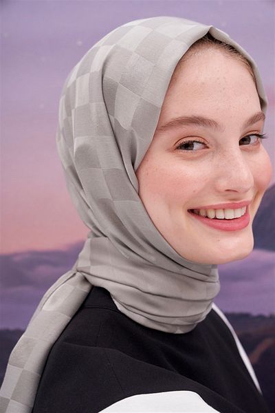 carell Checkers Jacquard Italian Silk Shawl Light Gray