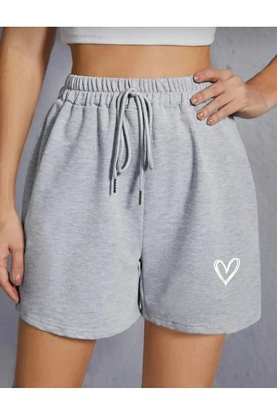NO 601 Women's Grimelange Heart Printed Combed Cotton Shorts