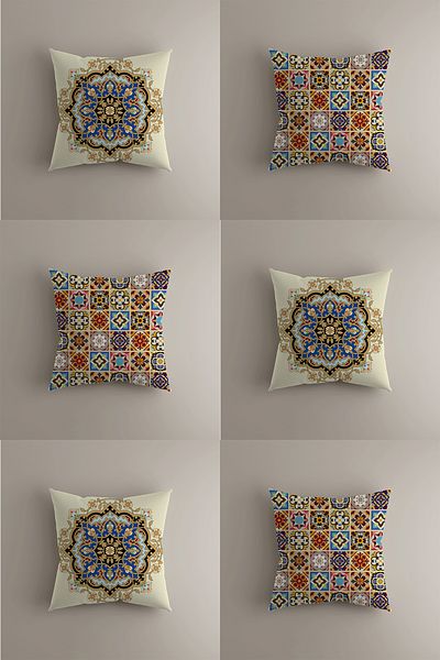 LadiesHome Set of 6 Ottoman Motif Throw Pillow Covers - Double Sided Patterned, 43X43 cm
