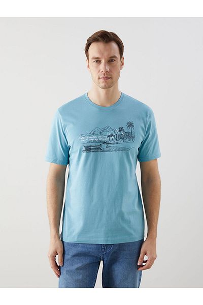 LC Waikiki Tricou pentru bărbați din bumbac pieptănat cu mânecă scurtă cu decolteu