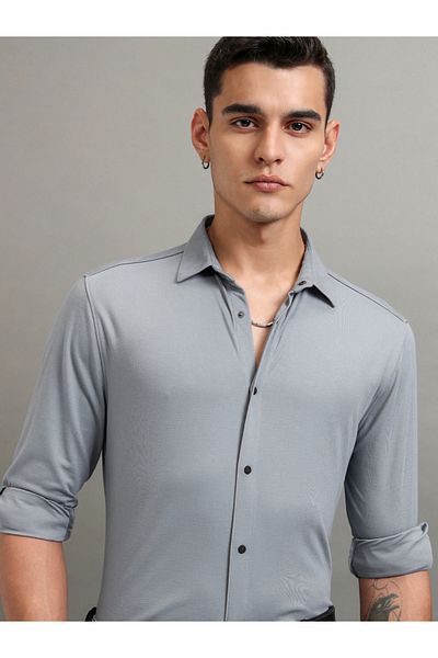 Highlander By Styli Solid Slim Fit Collared Shirt