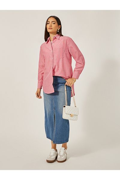 Styli Oversized Stripe Collared Shirt