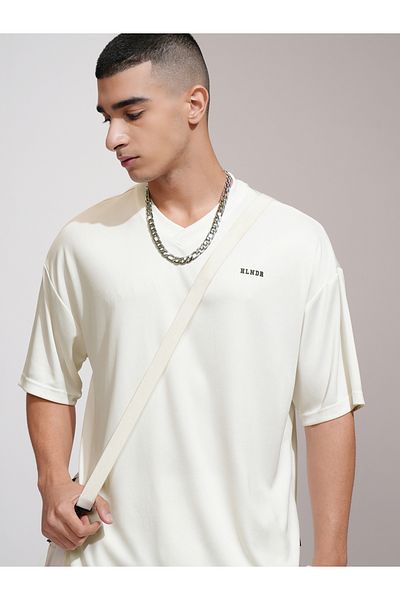 Highlander By Styli Solid Embroidered V-Neck Oversized T-Shirt