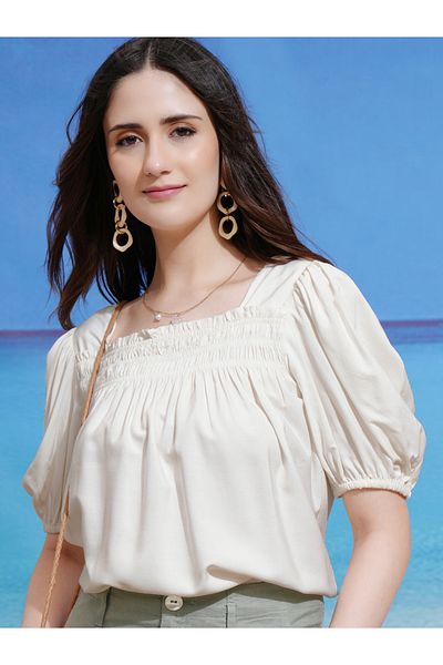 Tokyo Talkies By Styli Short Puff Sleeve Smocked Top