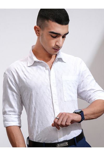 Highlander By Styli Textured Relaxed Fit Collared Shirt with Pocket
