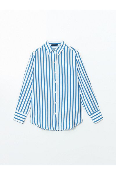LC Waikiki Lcwaikiki Classic Navy Blue Striped Women's Shirt
