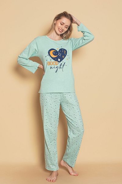 Farya Home Комплект дамска пижама с дълъг ръкав и памучен мотив Dreamy