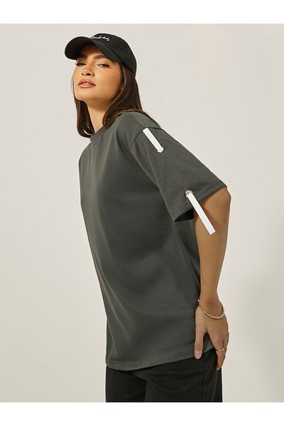 Styli Oversized Round Neck T-Shirt with Tape Detail