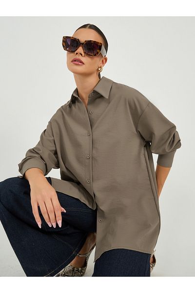 Styli قميص كبير الحجم بأكتاف منسدلة مع تفاصيل ربطة عنق