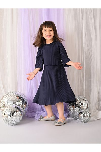 LilPicks By Styli Ruffle High Neck Pleated Midi Dress