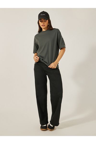 Styli Oversized Round Neck T-Shirt with Tape Detail