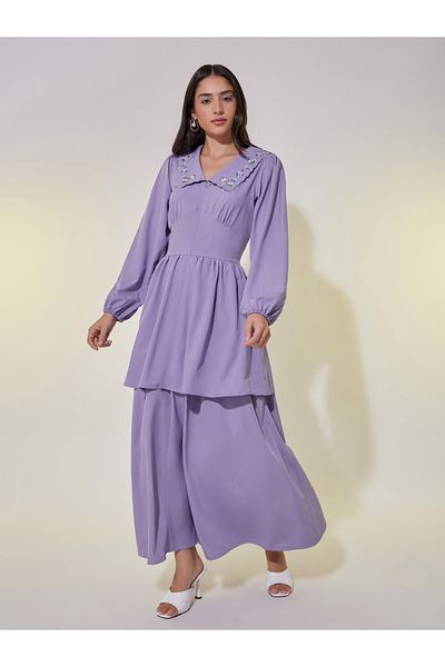 Take Two By Styli Embroidered Long Sleeve Maxi Dress with Corset Detail