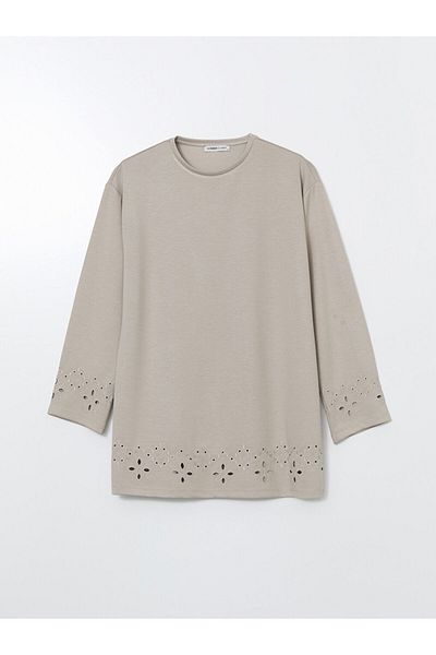 LC Waikiki Lcwaikiki Classic Gray Crew Neck Embroidered Women's Tunic