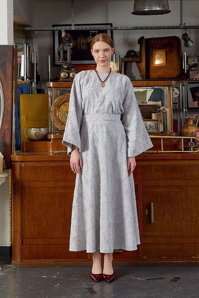 Ceylan Otantik Ice Gray Floral Detail Skirt Set