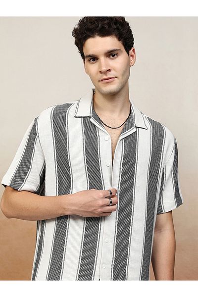 Highlander By Styli Oversized Striped Collared Shirt
