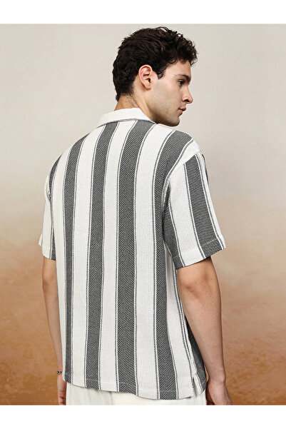 Highlander By Styli Oversized Striped Collared Shirt