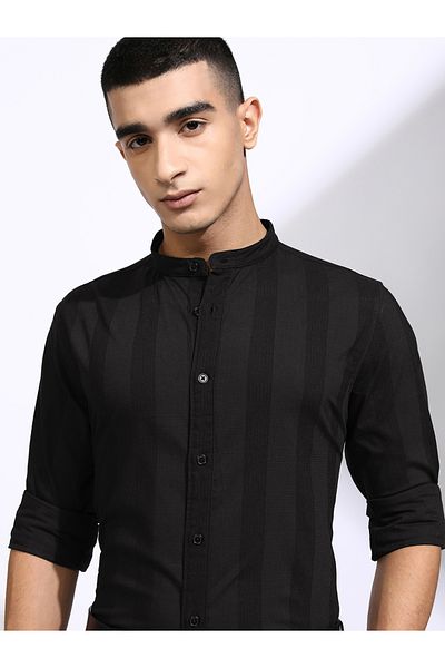 Highlander By Styli Striped Regular Fit Mandarin Collar Shirt