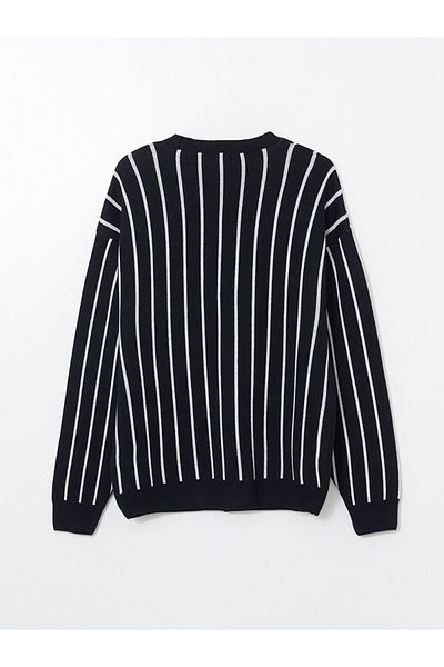 LC Waikiki Lcw Casual Navy Blue Standard Fit V-Neck Men's Knitwear Cardigan