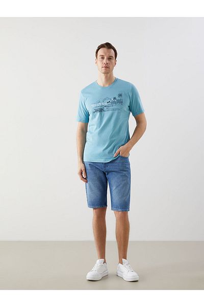 LC Waikiki Tricou pentru bărbați din bumbac pieptănat cu mânecă scurtă cu decolteu