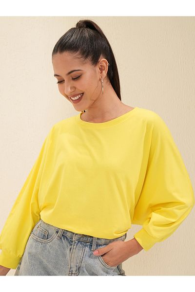 Tokyo Talkies By Styli Solid Round Neck Curved Hem T-Shirt