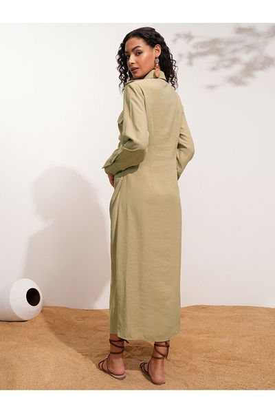 Tokyo Talkies By Styli Solid Pocket Detail Shirt Collar A-Line Midi Dress