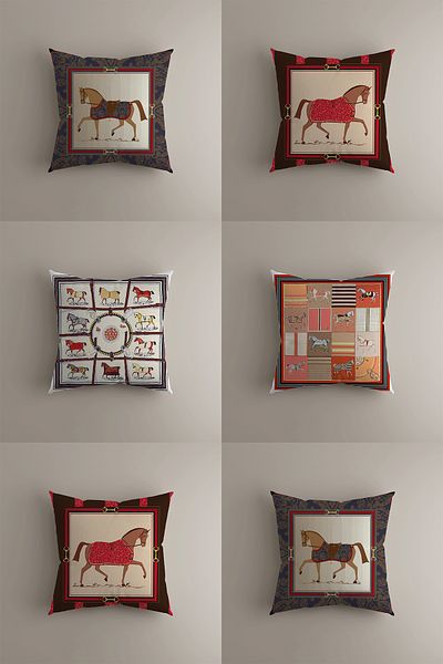 LadiesHome Set of 6 Horse Figured Throw Pillow Covers - Vintage and Classic Style, Elegant Design, Reversible, 43X43 cm