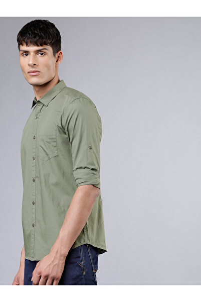 Highlander By Styli Solid Cotton Slim Fit Shirt with Pocket