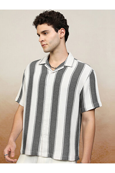 Highlander By Styli Oversized Striped Collared Shirt