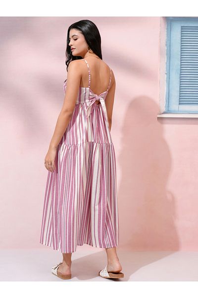 Vishudh By Styli Striped Strappy A-Line Maxi Dress