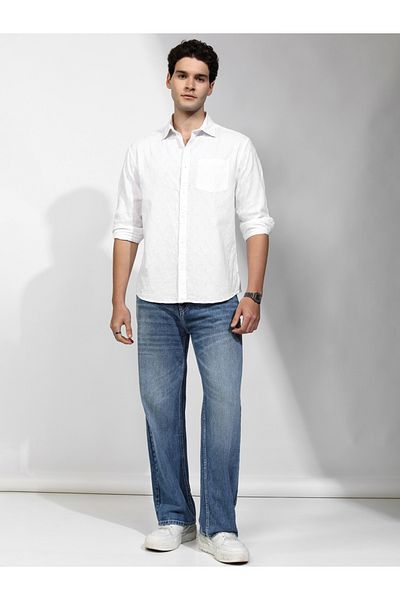 Highlander By Styli Textured Regular Fit Collared Shirt with Pocket