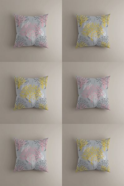 LadiesHome Coral Patterned 6-Piece Throw Pillow Cover Set - Double Sided Digital Printed - 43X43 cm