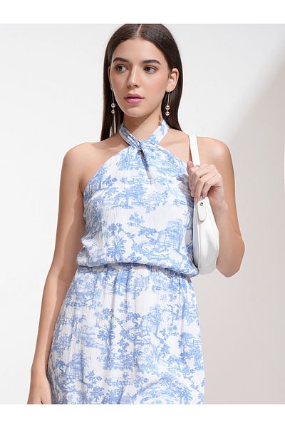 Tokyo Talkies By Styli All Over Print Halter Neck Blouson Mini Dress