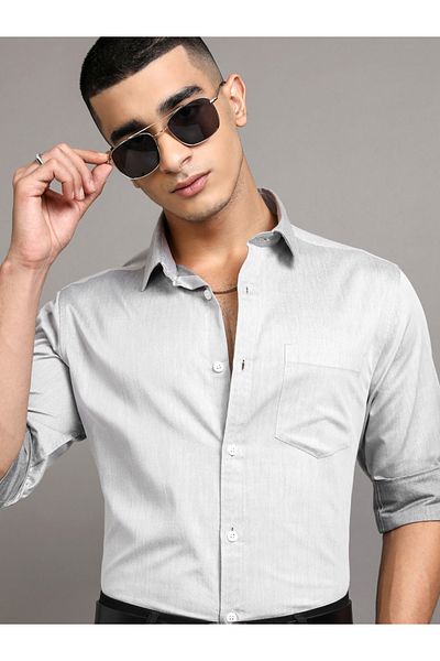 Highlander By Styli Solid Cotton Slim Fit Shirt with Pocket