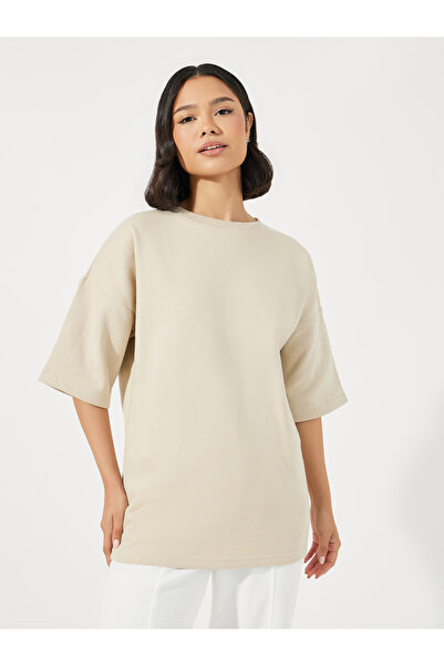 Styli Solid Oversized Dropped Shoulder Fleece T-Shirt
