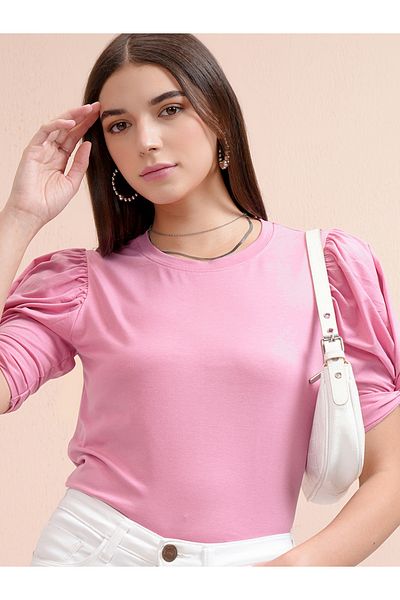 Tokyo Talkies By Styli Solid Regular Fit Puff Sleeves T-Shirt