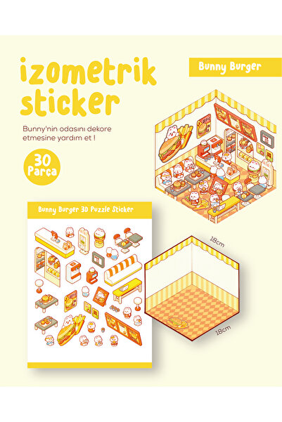 WALLHUMAN Sticker Puzzle 30 Parça İzometrik Sticker - Bunny Burger