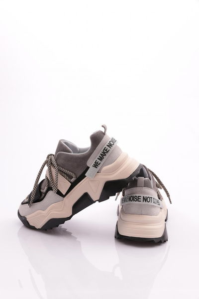 DGN 65140-22y Kadın Mega Kalın Taban Simli Cırtlı Sneakers Ayakkabı