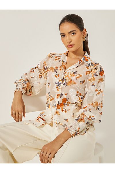 Styli Floral Print Jacquard Collared Shirt