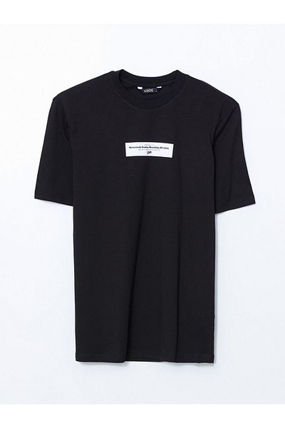 LC Waikiki Lcw Casual Black Crew Neck Matchbox Brooklyn Printed Combed Cotton Mens T-Shirt